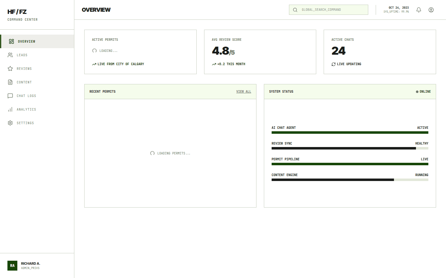 HomeFlash Command Center Dashboard